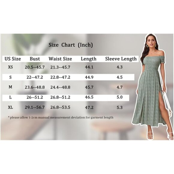 Women's Boho Floral Print Off Shoulder Split Long A Line Dress - Picture 6 of 6